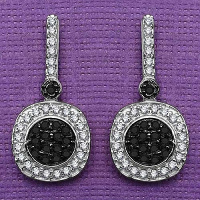 0.44CTW Genuine Black Diamond & White Diamond .925 Sterling Silver Earrings