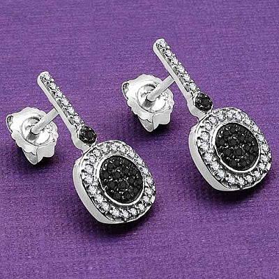 0.44CTW Genuine Black Diamond & White Diamond .925 Sterling Silver Earrings