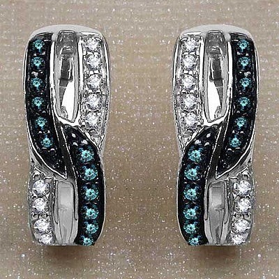 0.24CTW Genuine Blue Diamond & White Diamond .925 Sterling Silver Earrings