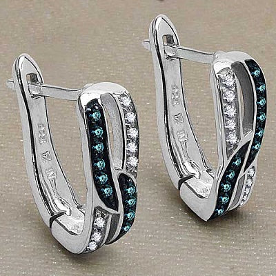 0.24CTW Genuine Blue Diamond & White Diamond .925 Sterling Silver Earrings