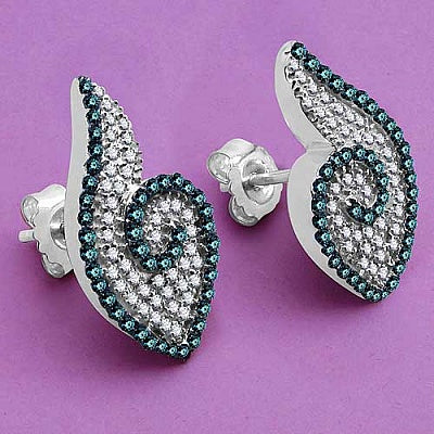 0.99CTW Genuine Blue Diamond & White Diamond .925 Sterling Silver Earrings