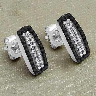 0.51CTW Genuine Black Diamond & White Diamond .925 Sterling Silver Earrings