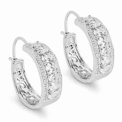 BridalMe 3.50CTW White Cubic Zirconia .925 Sterling Silver Hoops Earrings