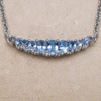 2.70CTW Genuine Blue Topaz & White Topaz .925 Sterling Silver Necklace