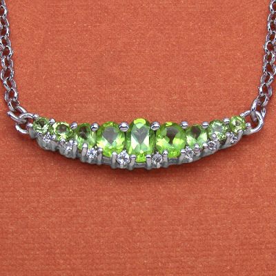 2.04CTW Genuine Peridot & White Topaz .925 Sterling Silver Necklace