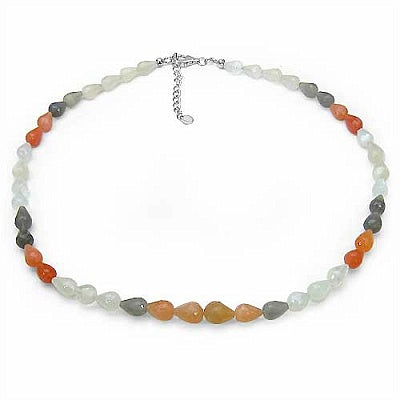 136.00CTW Multi Moonstone Faceted Drops With Straight Drill 45CM Long & 5CM Extendable .925 Sterling Silver Beads Necklace