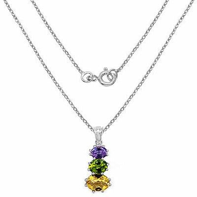 6.15CTW Genuine Lemon Topaz, Peridot & Amethyst .925 Sterling Silver Pendant