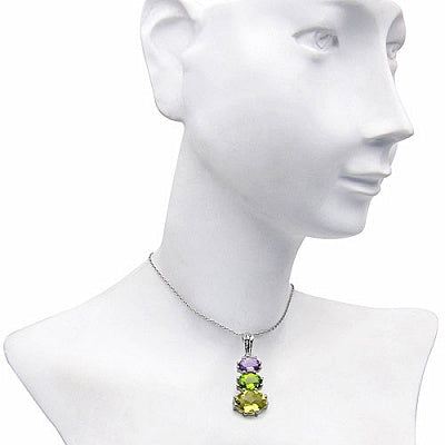 6.15CTW Genuine Lemon Topaz, Peridot & Amethyst .925 Sterling Silver Pendant