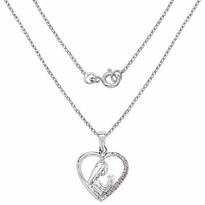 0.08CTW Genuine White Diamond .925 Sterling Silver Heart Shape Pendant