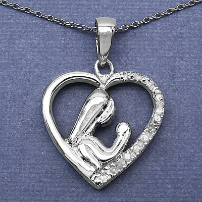 0.08CTW Genuine White Diamond .925 Sterling Silver Heart Shape Pendant