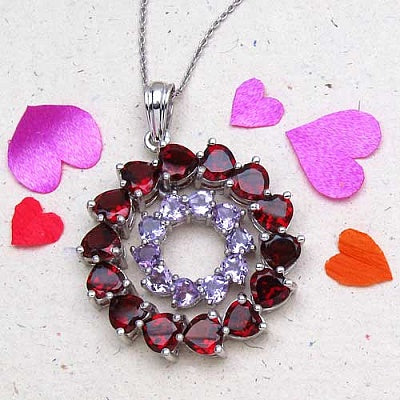 13.70CTW Genuine Garnet & Pink Amethyst .925 Sterling Silver Pendant