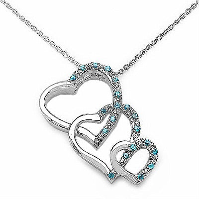 0.40CTW .925 Sterling Silver Blue Cubic Zirconia Heart Shape Pendant