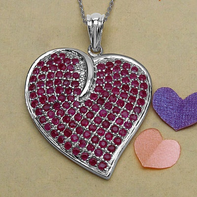 5.01CTW Genuine Ruby .925 Sterling Silver Heart Shape Pendant