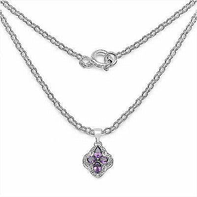 Genuine Amethyst Pear-Cut and White Topaz Sterling Silver Pendant