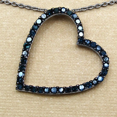 0.42CTW Genuine Blue Diamond .925 Sterling Silver Heart Pendant