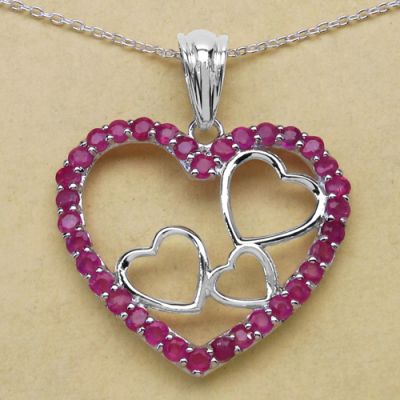 1.70CTW Genuine Ruby .925 Sterling Silver Heart Shape Pendant