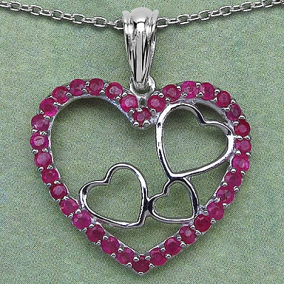 1.70CTW Genuine Ruby .925 Sterling Silver Heart Shape Pendant