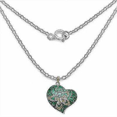 Tashan: 0.34CTW Yellow Cubic Zircon .925 Sterling Silver Pendant With Green Enamel