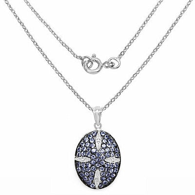 2.23CTW Genuine Tanzanite & White Topaz .925 Sterling Silver Oval Shape Pendant