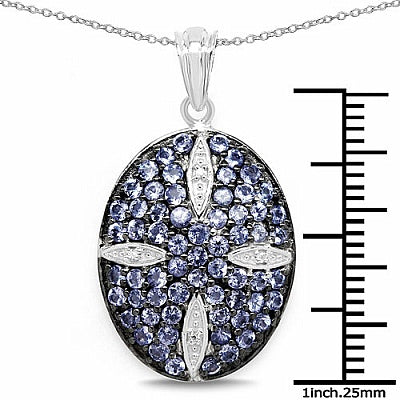 2.23CTW Genuine Tanzanite & White Topaz .925 Sterling Silver Oval Shape Pendant