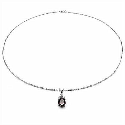 3.61CTW Oval Garnet & Round White Topaz .925 Sterling Silver Pendant