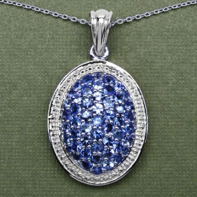 2.46CTW Genuine Tanzanite .925 Sterling Silver Oval Shape Pendant