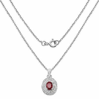 2.52CTW Genuine Glass Filled Ruby & White Topaz .925 Sterling Silver Oval Shape Pendant