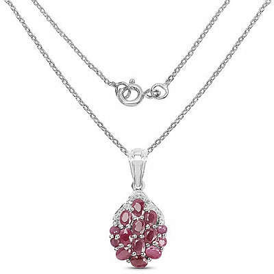 2.88CTW Genuine Ruby & White Diamond .925 Sterling Silver Pendant