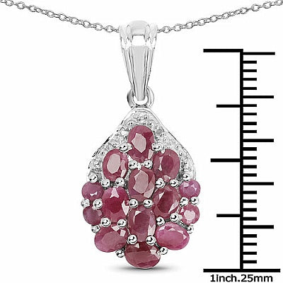 2.88CTW Genuine Ruby & White Diamond .925 Sterling Silver Pendant