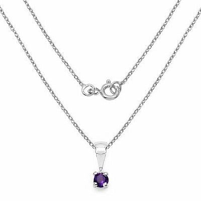 Genuine Amethyst Round-Cut Sterling Silver Solitaire Pendant