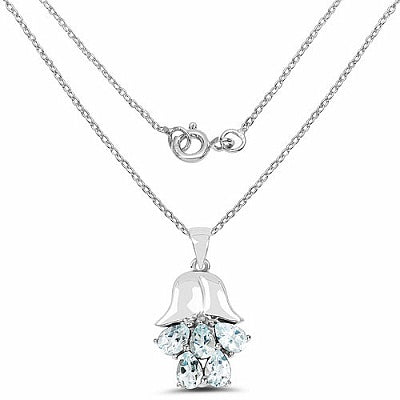 Genuine Aquamarine Sterling Silver Bell-Shaped 5 Stone Pendant