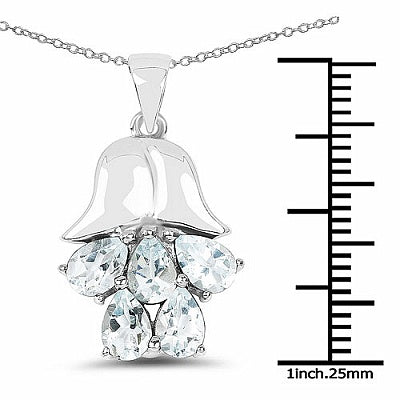 Genuine Aquamarine Sterling Silver Bell-Shaped 5 Stone Pendant