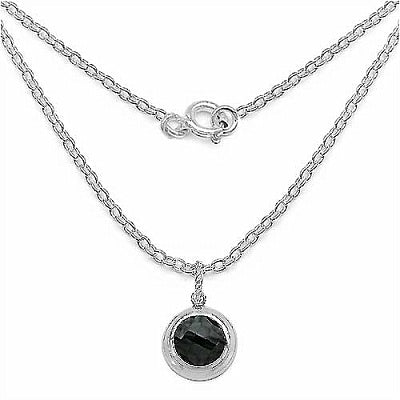 Genuine Black Onyx Sterling Silver Bezel-Set Solitaire Pendant