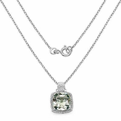 Genuine Green Amethyst Cushion-Cut Sterling Silver Solitaire Pendant