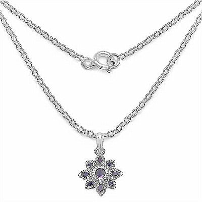 Genuine Amethyst and Tanzanite Sterling Silver Floral Pendant