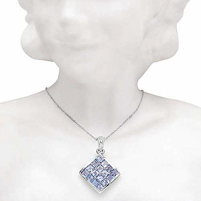 3.04CTW Genuine Blue Topaz .925 Sterling Silver Square Shape Pendant