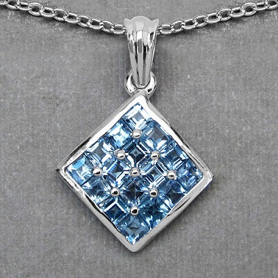 3.04CTW Genuine Blue Topaz .925 Sterling Silver Square Shape Pendant