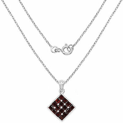 Genuine Garnet Sterling Silver Geometric Square Pendant