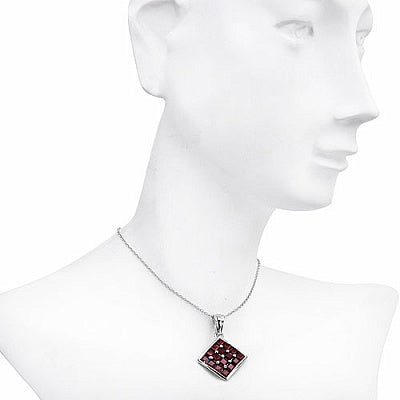 Genuine Garnet Sterling Silver Geometric Square Pendant