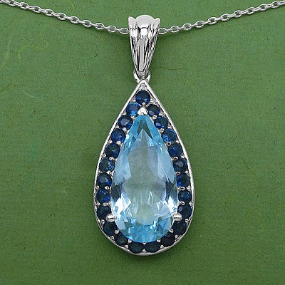 8.20CTW Genuine Blue Topaz .925 Sterling Silver Pendant