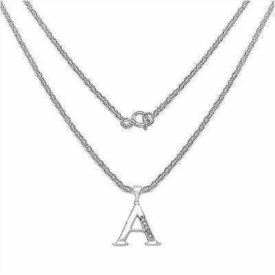 0.10CTW Genuine White Cubic Zircon Alphabet Letter A .925 Sterling Silver Pendant