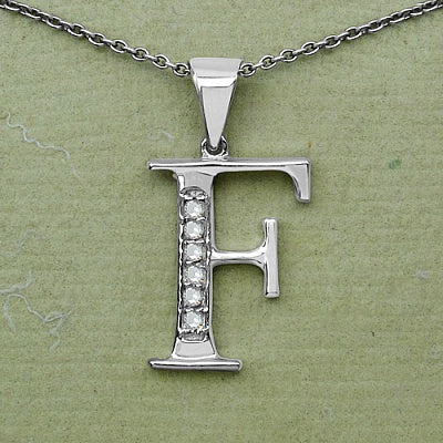 0.06CTW Genuine White Diamond Alphabet Letter F .925 Sterling Silver Pendant