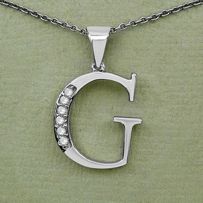 0.06CTW Genuine White Diamond Alphabet Letter G .925 Sterling Silver Pendant