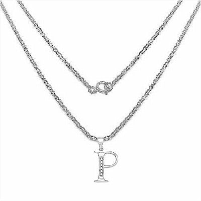 0.06CTW Genuine White Diamond Alphabet Letter P .925 Sterling Silver Pendant