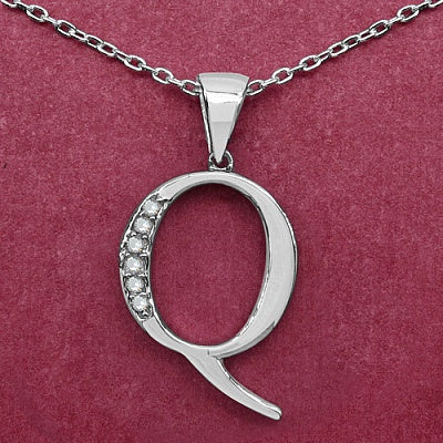 0.06CTW Genuine White Diamond Alphabet Letter Q .925 Sterling Silver Pendant