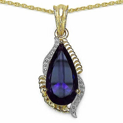 Genuine Amethyst 14K Yellow Gold Plated Sterling Silver Solitaire Pendant