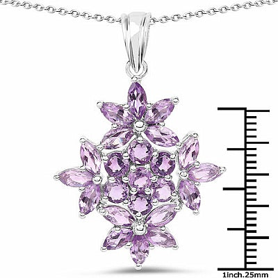 Genuine Amethyst Multi-Cut Gemstones Sterling Silver Floral Pendant