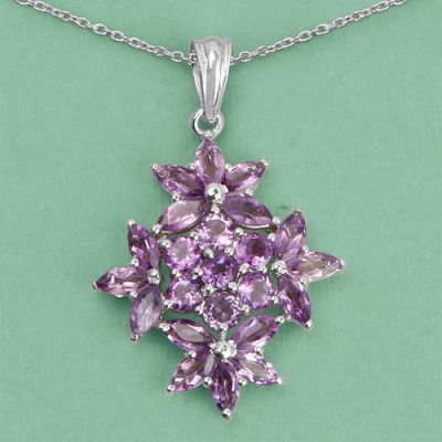 Genuine Amethyst Multi-Cut Gemstones Sterling Silver Floral Pendant