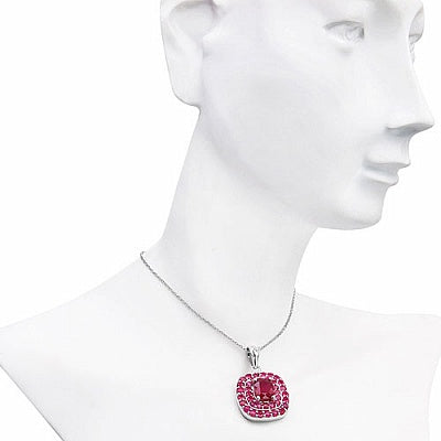 4.02CTW Glass Filled Ruby & Ruby .925 Sterling Silver Pendant