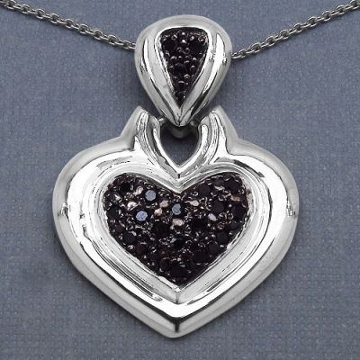 0.30CTW Genuine Black Diamond .925 Sterling Silver Heart Pendant